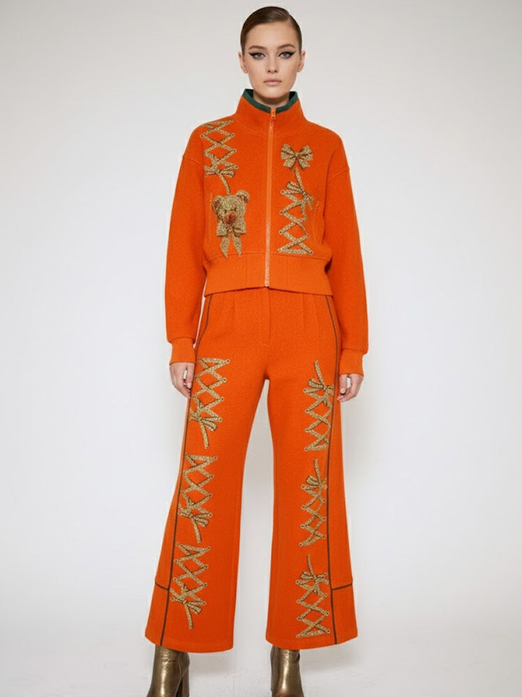 TCH Rhinestone Teddy Zip-Up Two-Piece Set