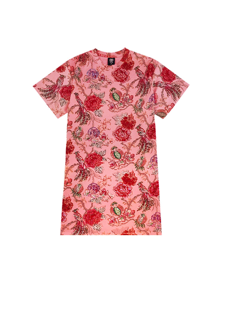 TCH Luxury Rhinestone Pink Floral Print Mini Dress
