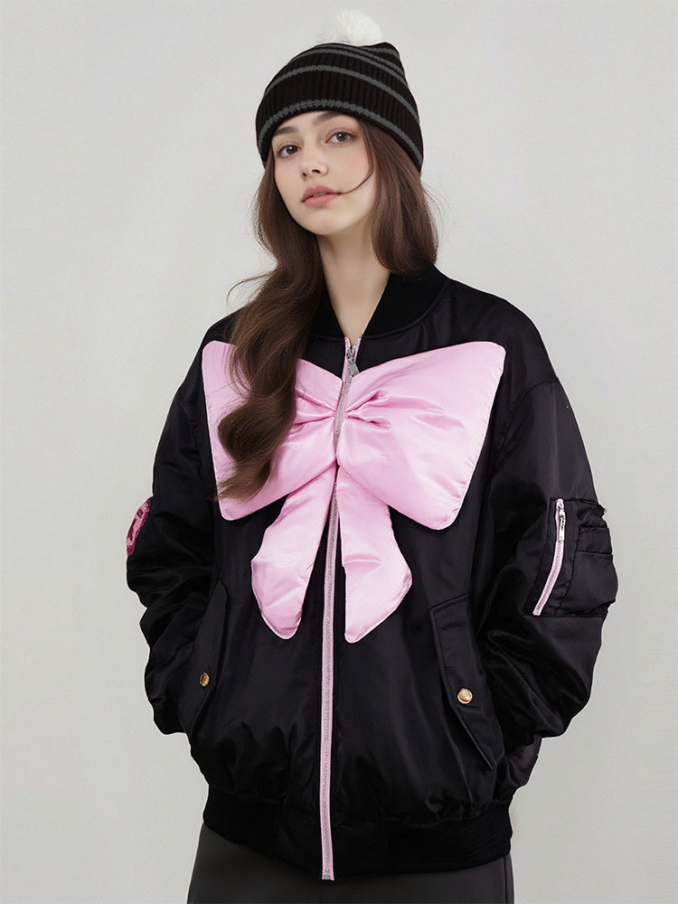 TCH Bow-Front Contrast Zip-Up Bomber Jacket