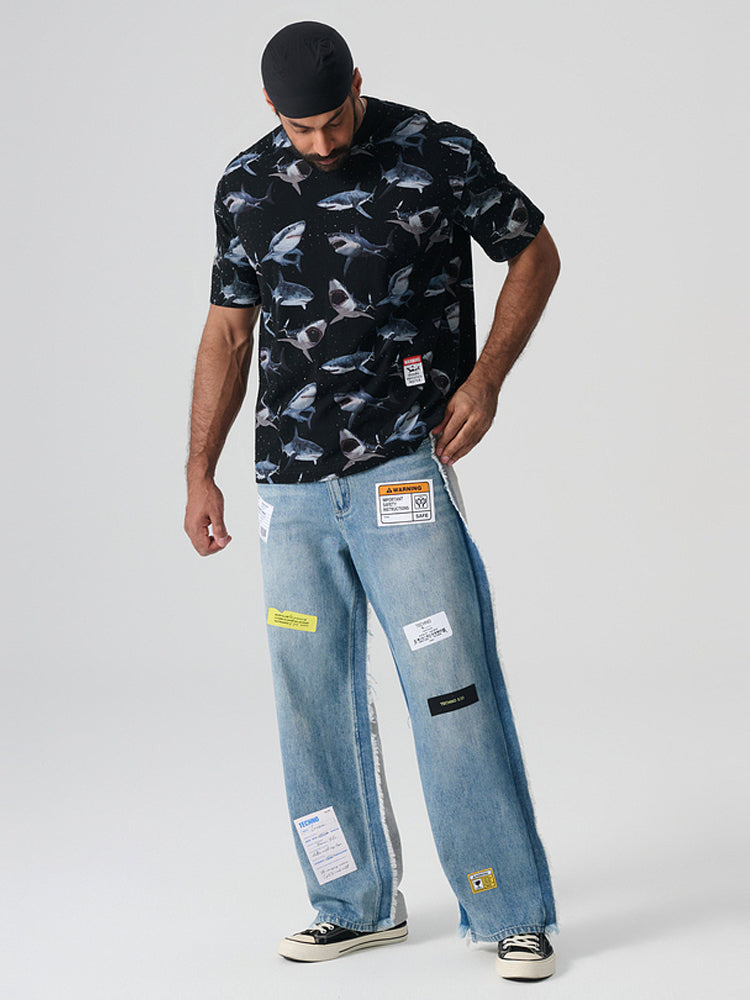TCH Beach Rhinestone Shark Hawaiian T-Shirt