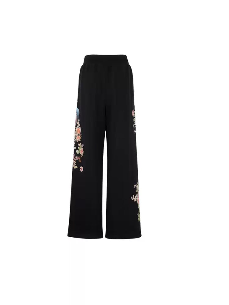 TCH Rhinestone Floral-Embroidered Trousers
