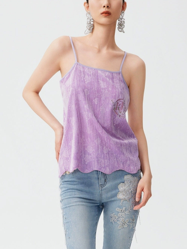 TCH Jacquard Velvet Sparkly Strap Cami Top In Purple