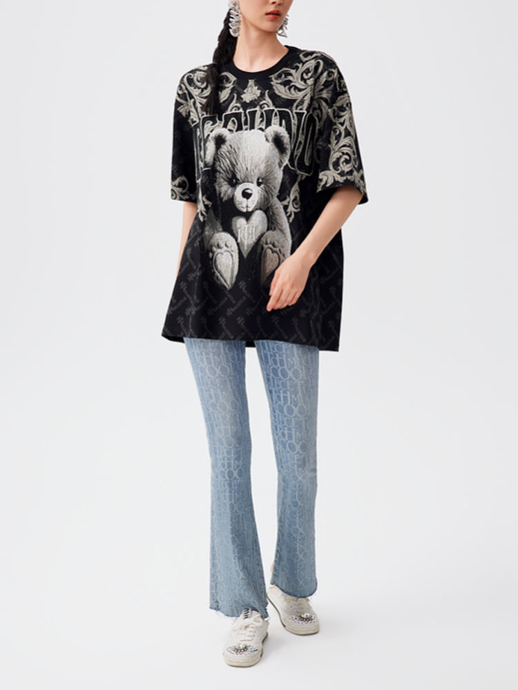 TCH Teddy Bears Rhinestone Allover Print Oversized T-Shirt