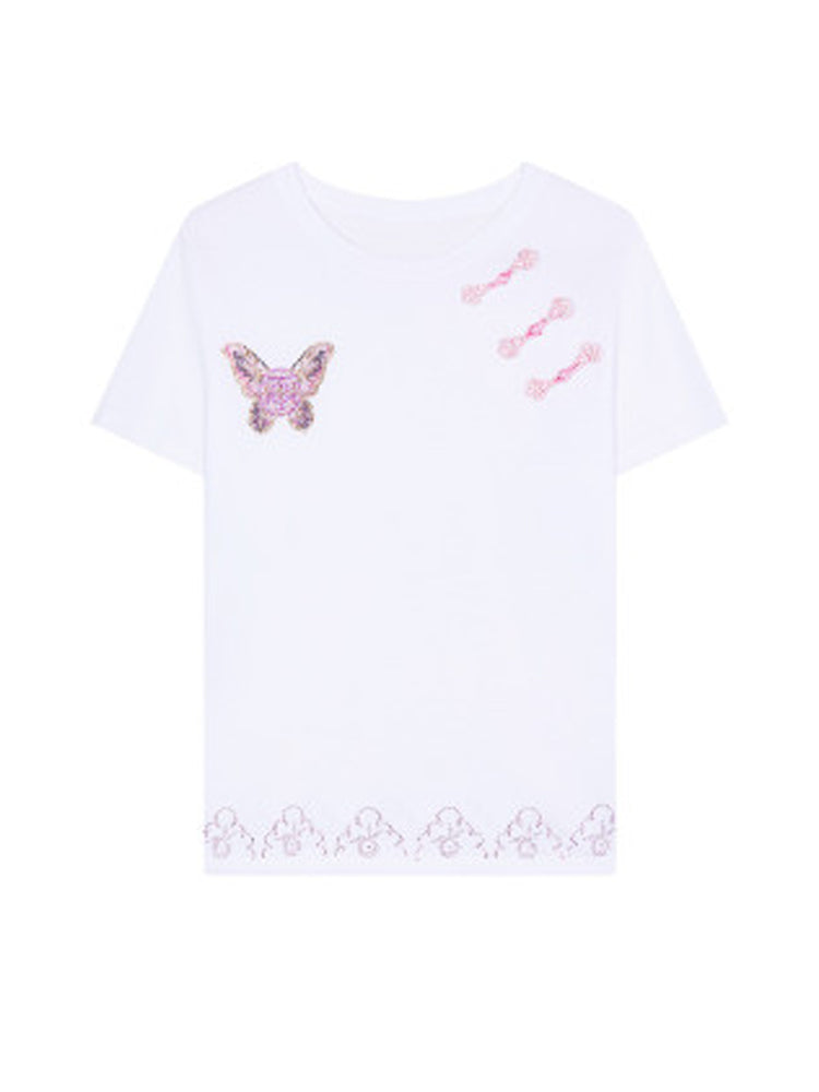 TCH Rhinestone Butterfly Graphic White Tee