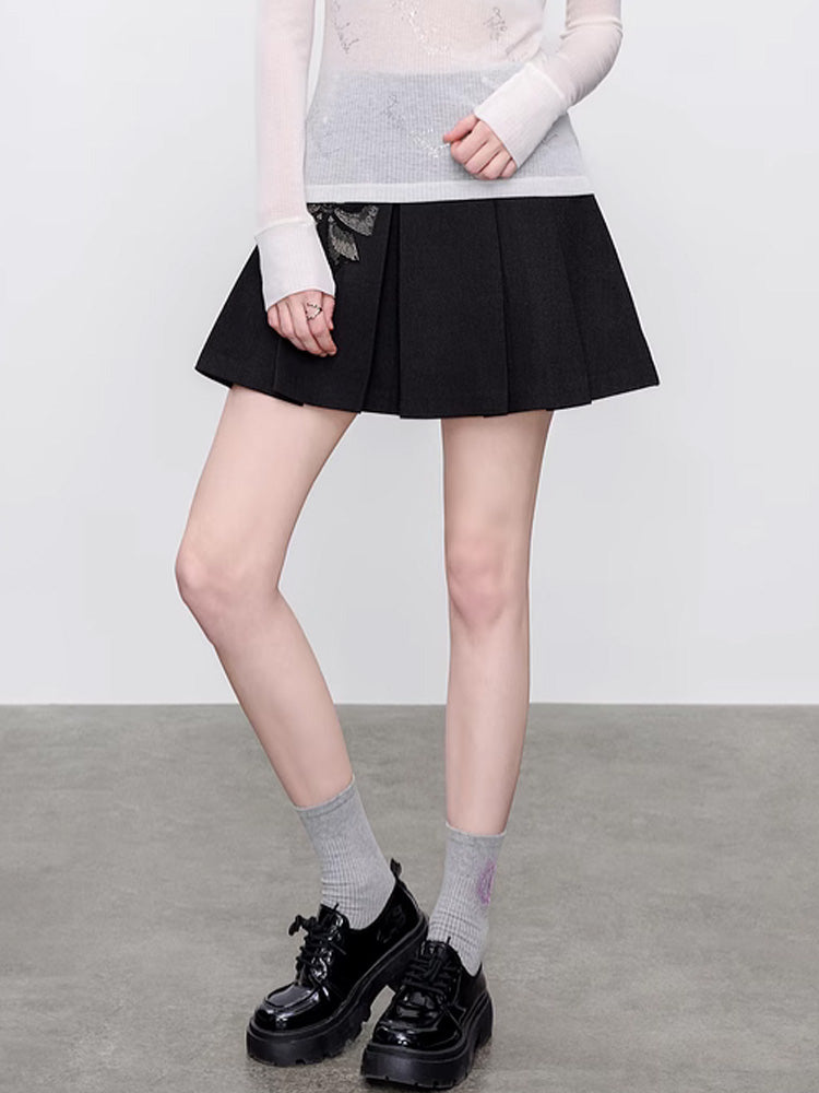 TCH Pre-Sale Rhinestone Bow High Waist Pleated Mini Skirt