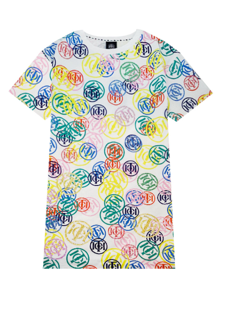 TCH Rhinestone Colorful  Logo Print T-shirt Dress