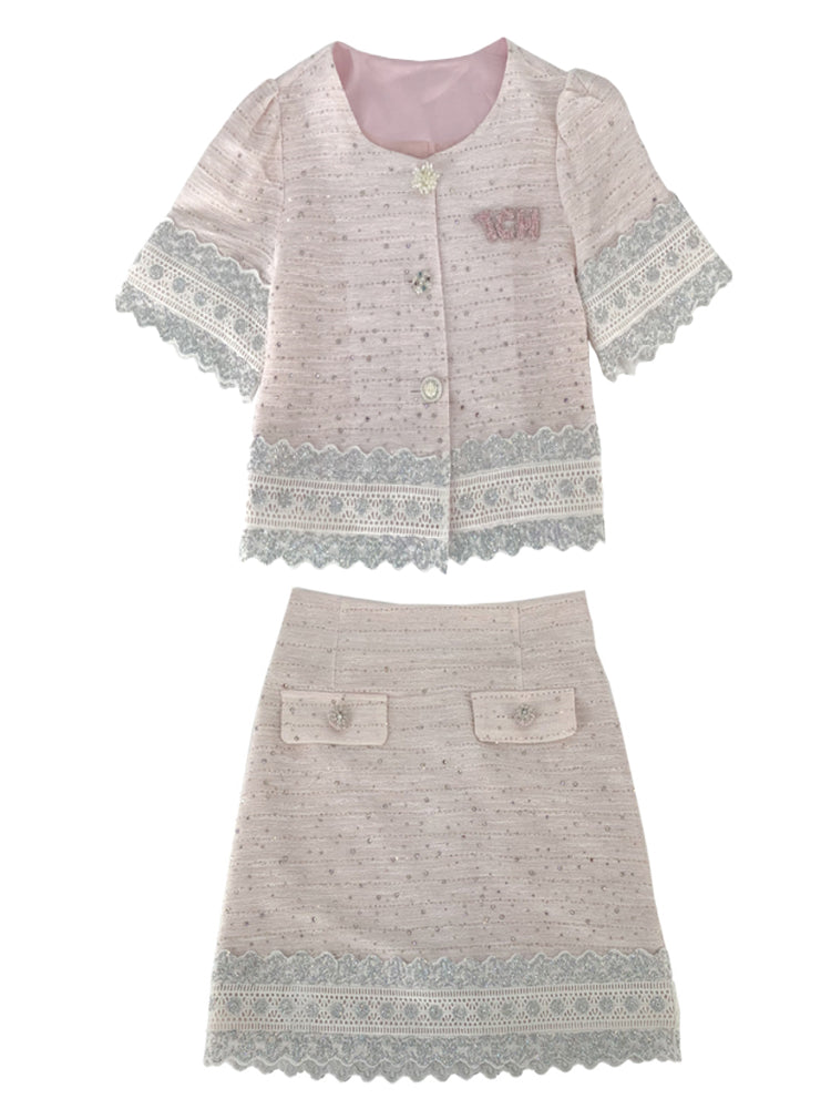 TCH Bow Crystal Lace Luxury  2 Piece Outfits and Mini Skirt Sets