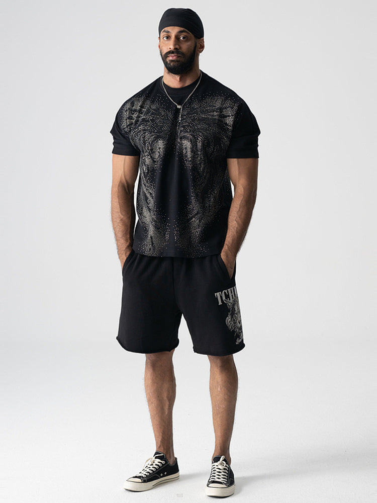 TCH Cotton Rhinestone Tiger Print Jogging Shorts