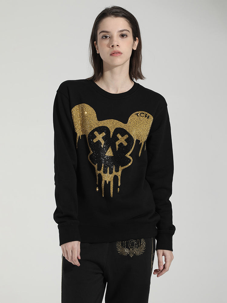 TCH Cotton Rhinestone Graphic Black Sweatshirt