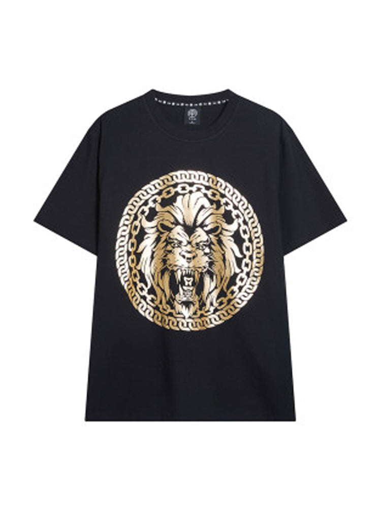 TCH Lion Graphic Print Streetwear Black T-shirt