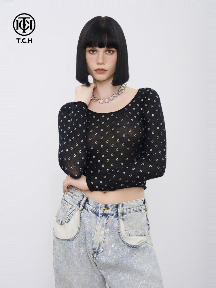 TCH Rhinestone Scoop Neck Cropped Top