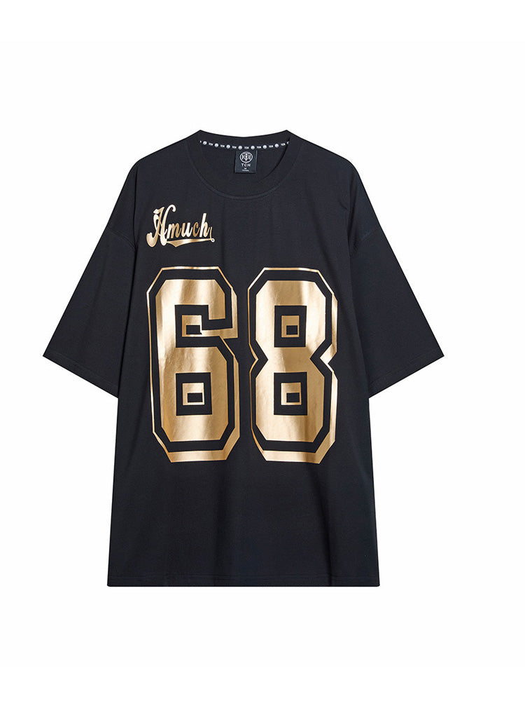 TCH Gold Letter Print Rhinestone Black T-shirt