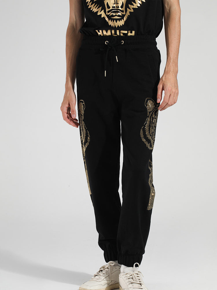 TCH Black Rhinestone Tiger Print Long Pants