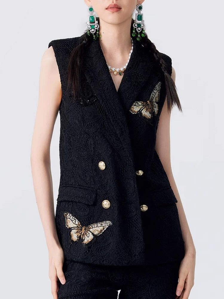 TCH Elegant Butterfly Embroidery Double-Breasted Vest
