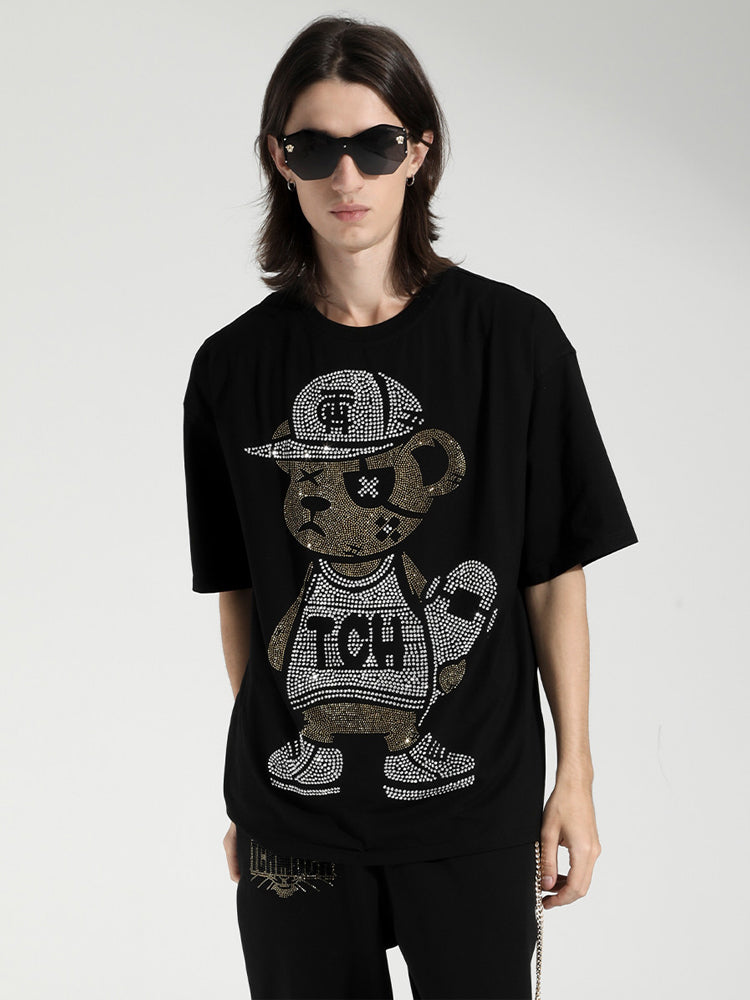TCH Unisex Cartoon Casual Sparkle T-shirt in Black