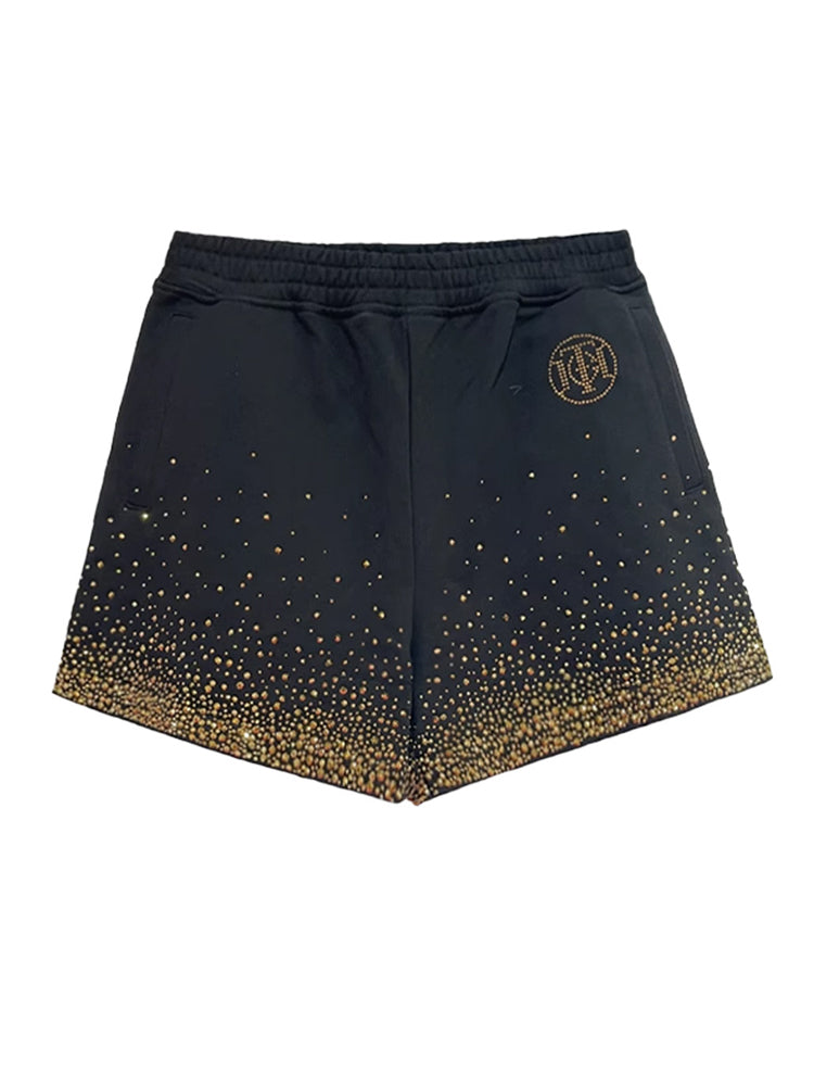 TCH Crystal-Embellished Sparkle Casual Wide Legs Shorts