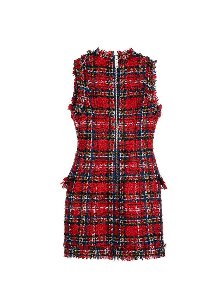 TCH Plaid Rhinestone Boycon Tank Dress