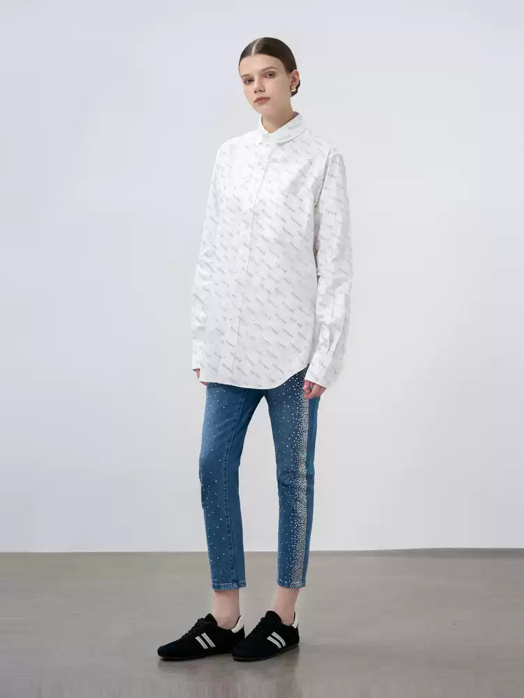 TCH Rhinestone Cotton Logo Print Shirt