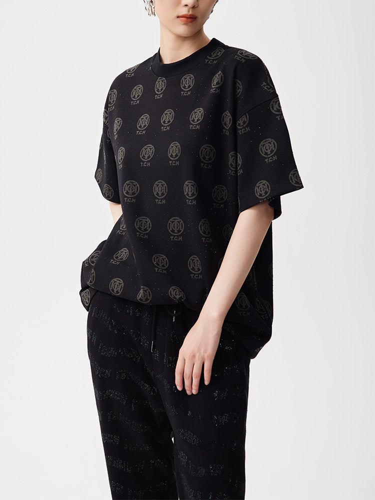 TCH Rhinestone Allover Logo T Shirt in Black