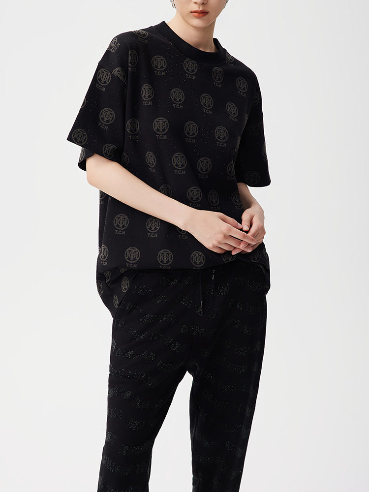 TCH Rhinestone Allover Logo T Shirt in Black