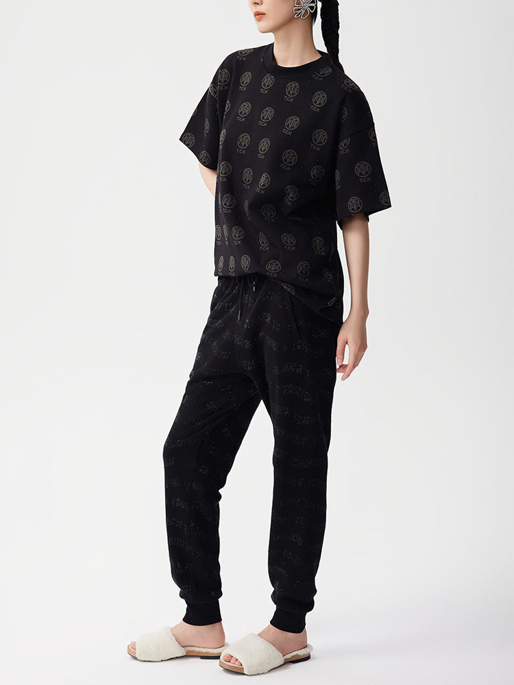 TCH Rhinestone Allover Logo T Shirt in Black