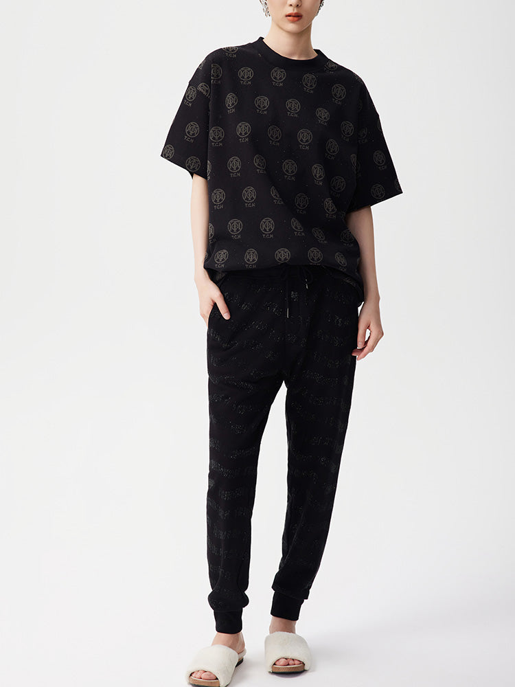 TCH Rhinestone Allover Logo T Shirt in Black