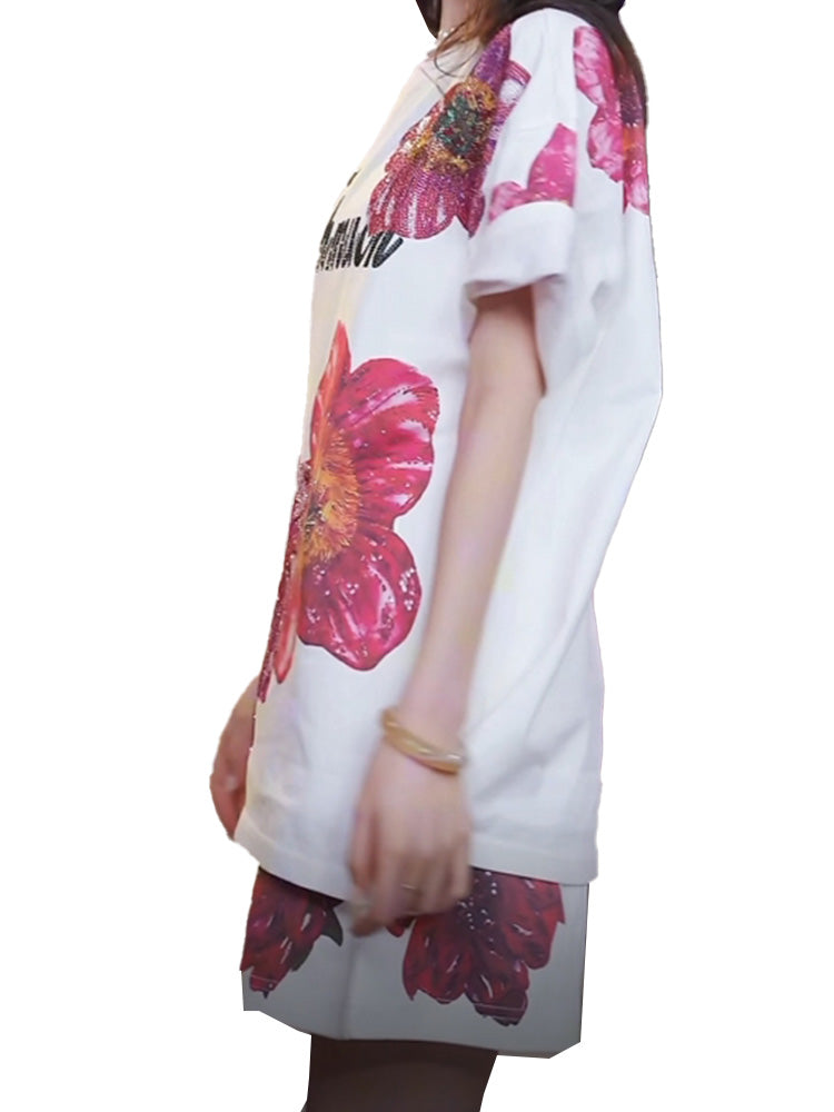 TCH Rhinestone Flower Print Sparkle 2Pcs Shorts Set