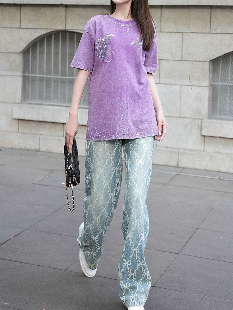 TCH Punk Cross Rhinestone Graphic Vintage Washed T-Shirt