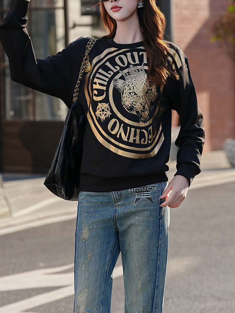 TCH Unisex Gold Graphic Leopard Sweatshirt in Black