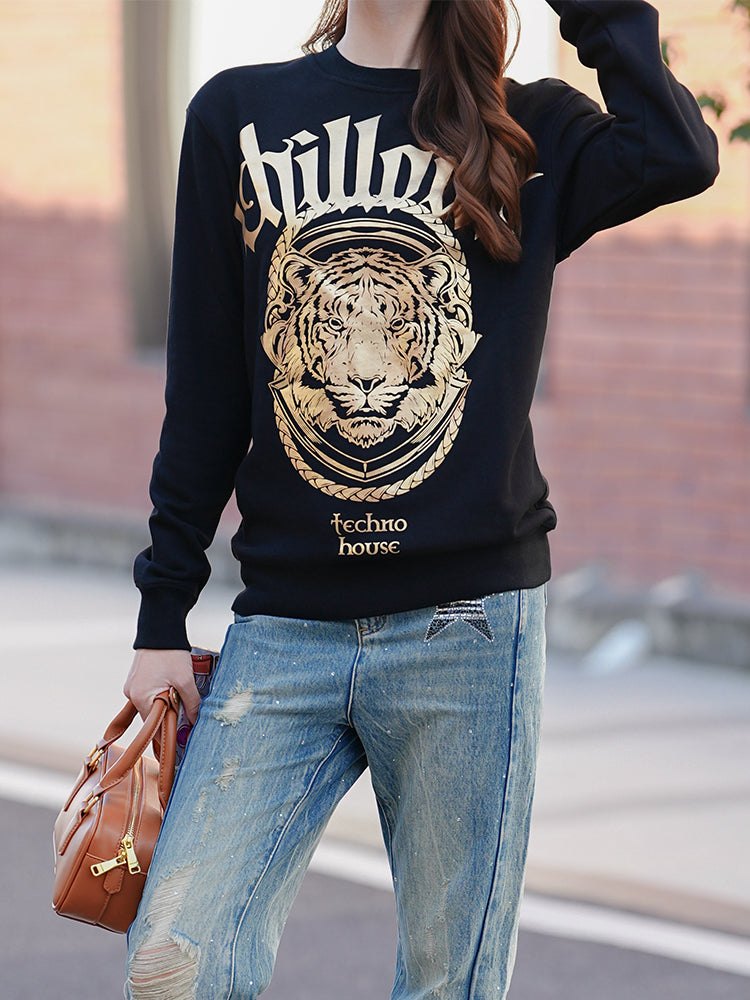TCH Women's Gold Graphic Printed Cotton Sweatshirt