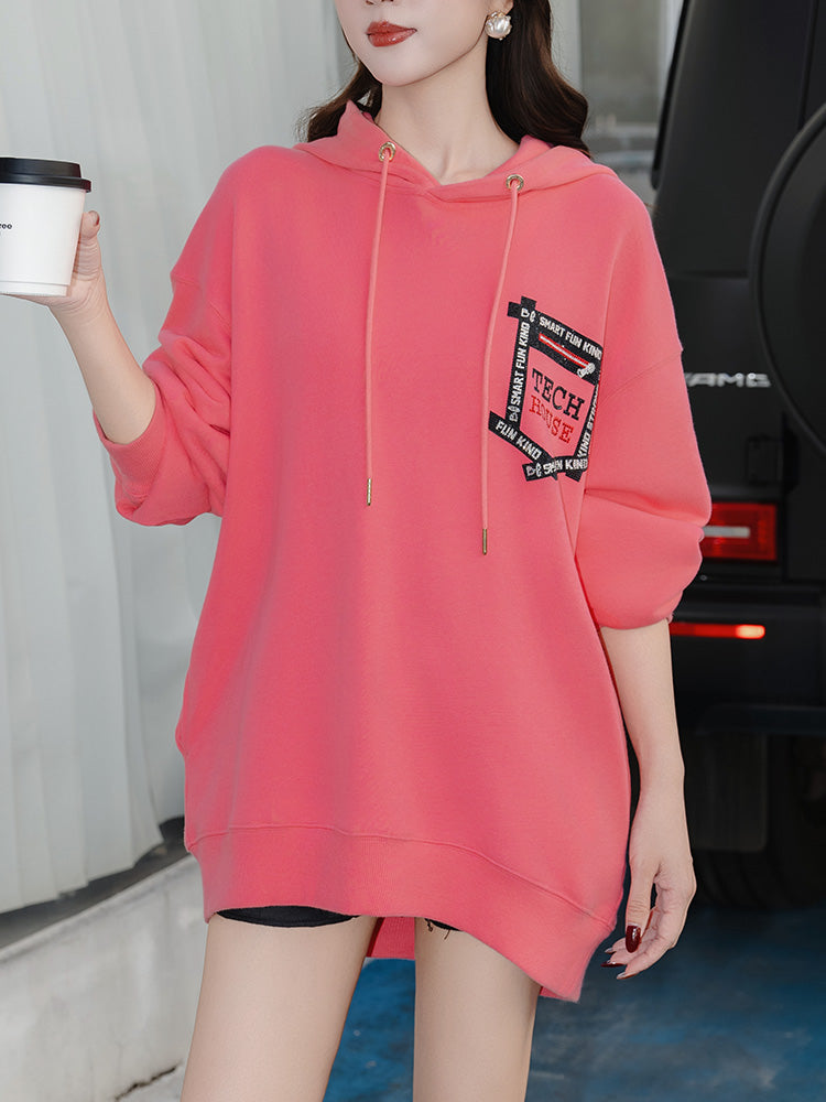 TCH Rhinestone Logo Print Long Sleeve Hoodie