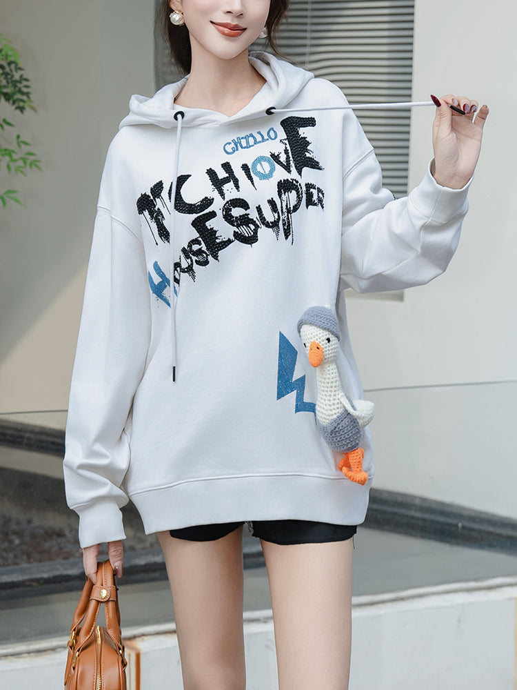 TCH Rhinestone Graffiti Hoodie Sweatshirt in White