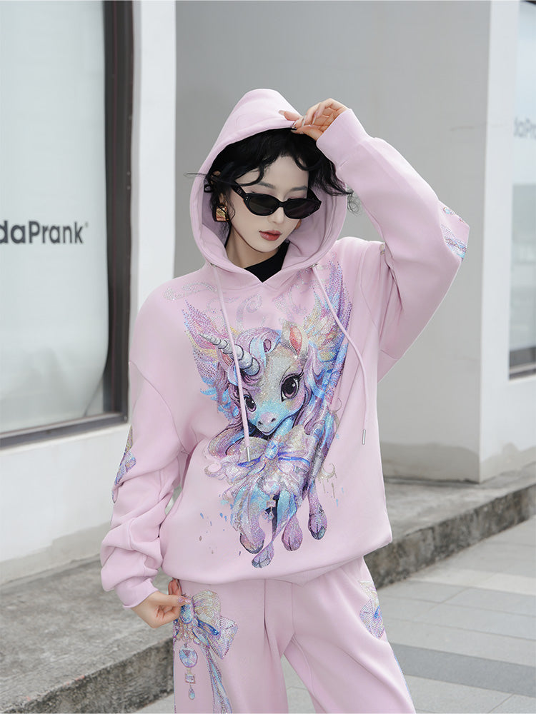TCH Bow Rhinestone Unicorn & Wings Hoodie