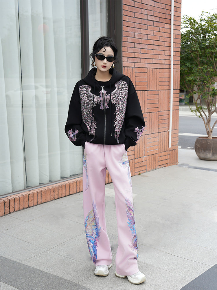 TCH Pink Wing Rhinestone Cross Hoodie