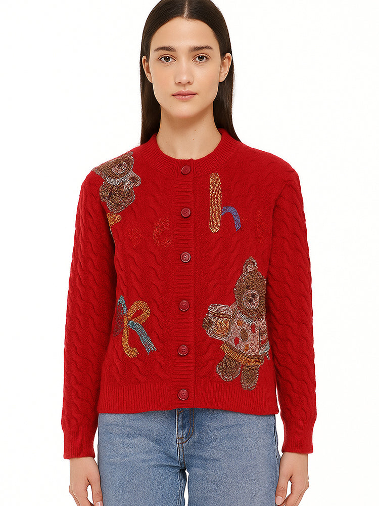 TCH Rhinestone Teddy Long Sleeve Knit Cardigan