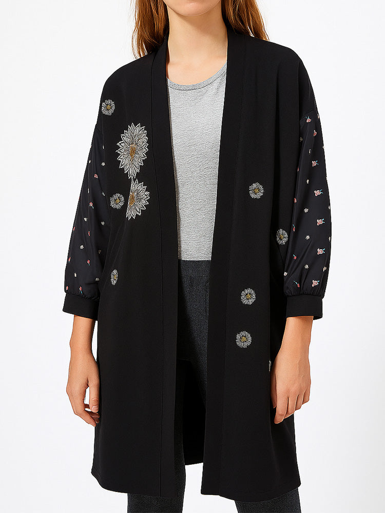 TCH Rhinestone Daisy Embroidered Wool Cardigan