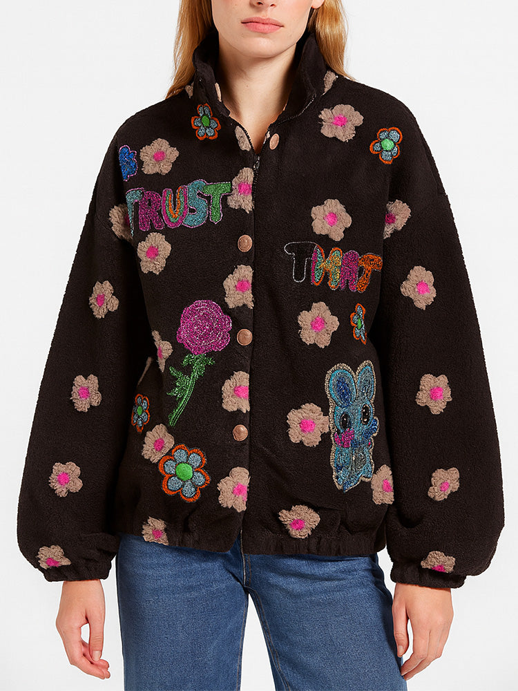 TCH Rhinestone Floral Embroidered Jacket-Playful Street Art Style