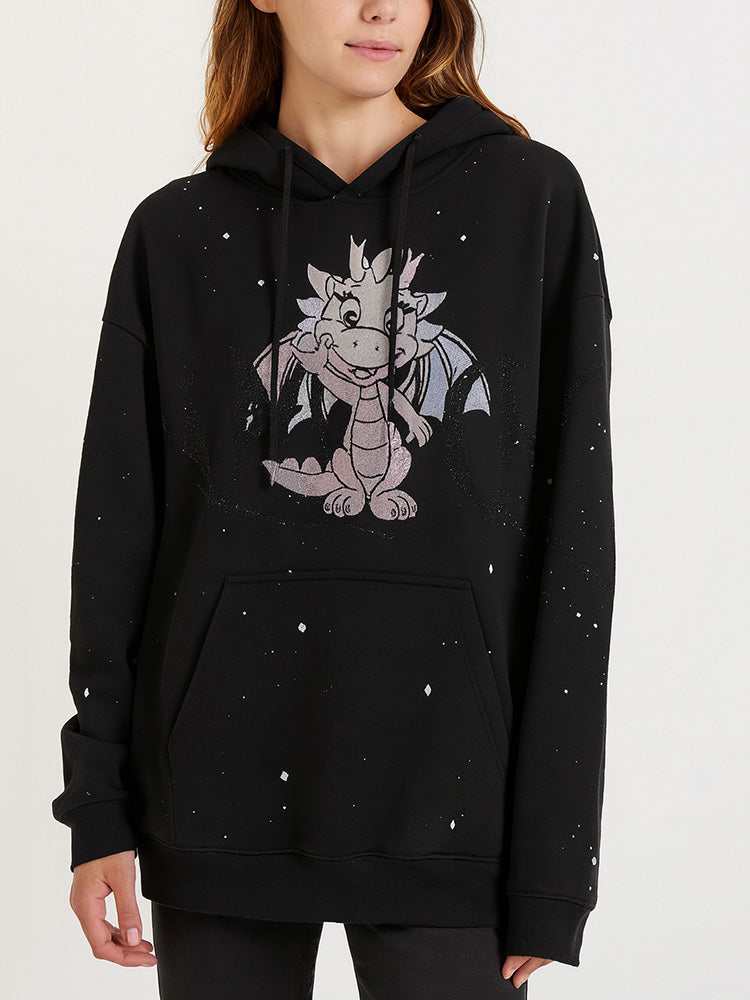 TCH Rhinestone Baby Dragon Print Black Hoodie