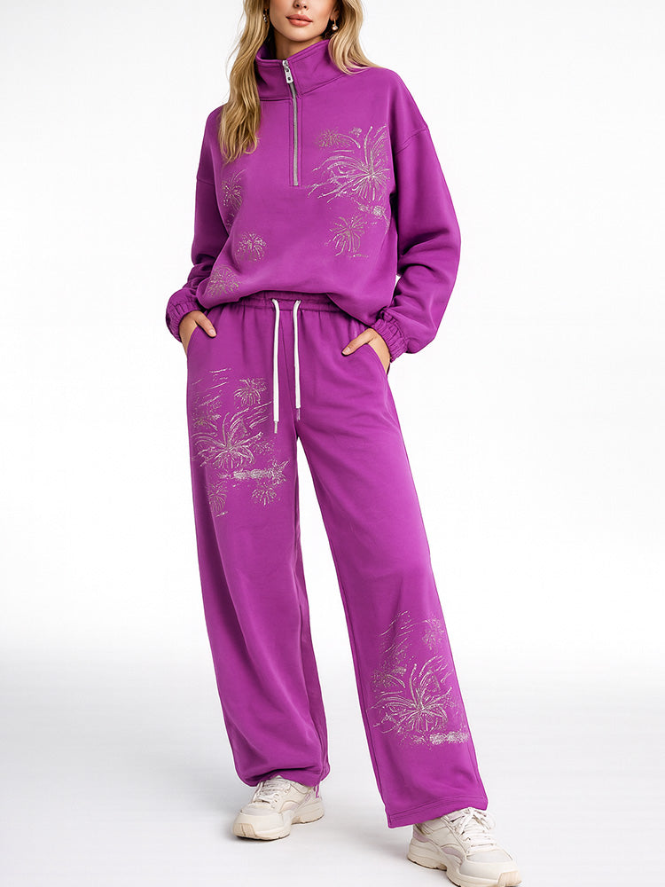 TCH Rhinestone Firework Half-Zip Lounge Set