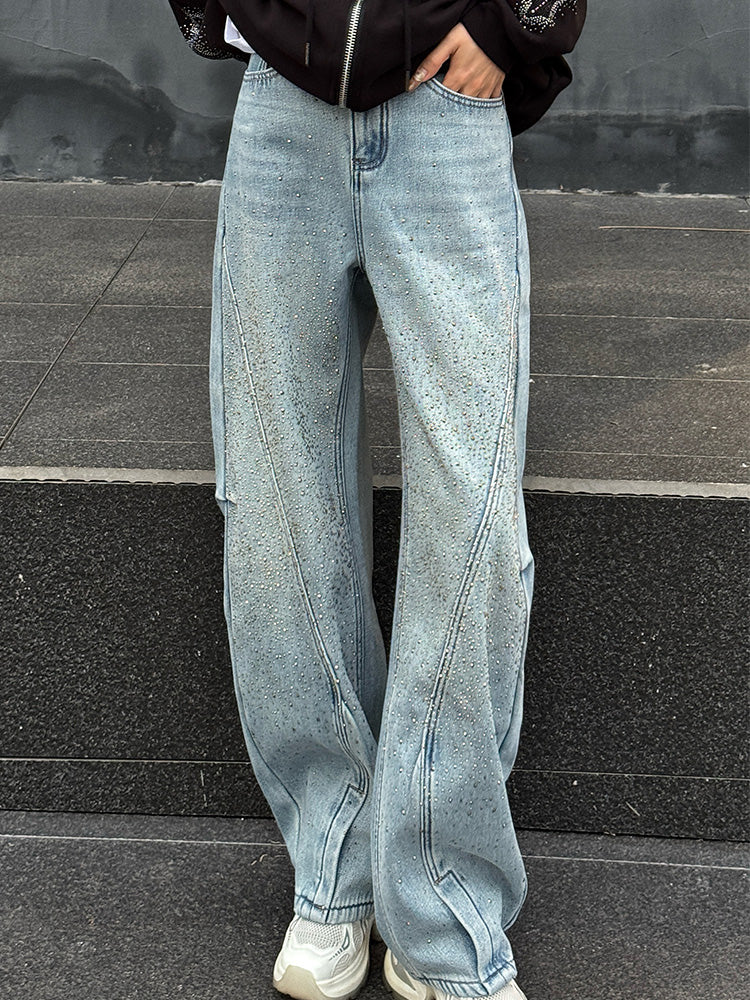 TCH Rhinestone Galaxy High Waits Wide Leg Jeans