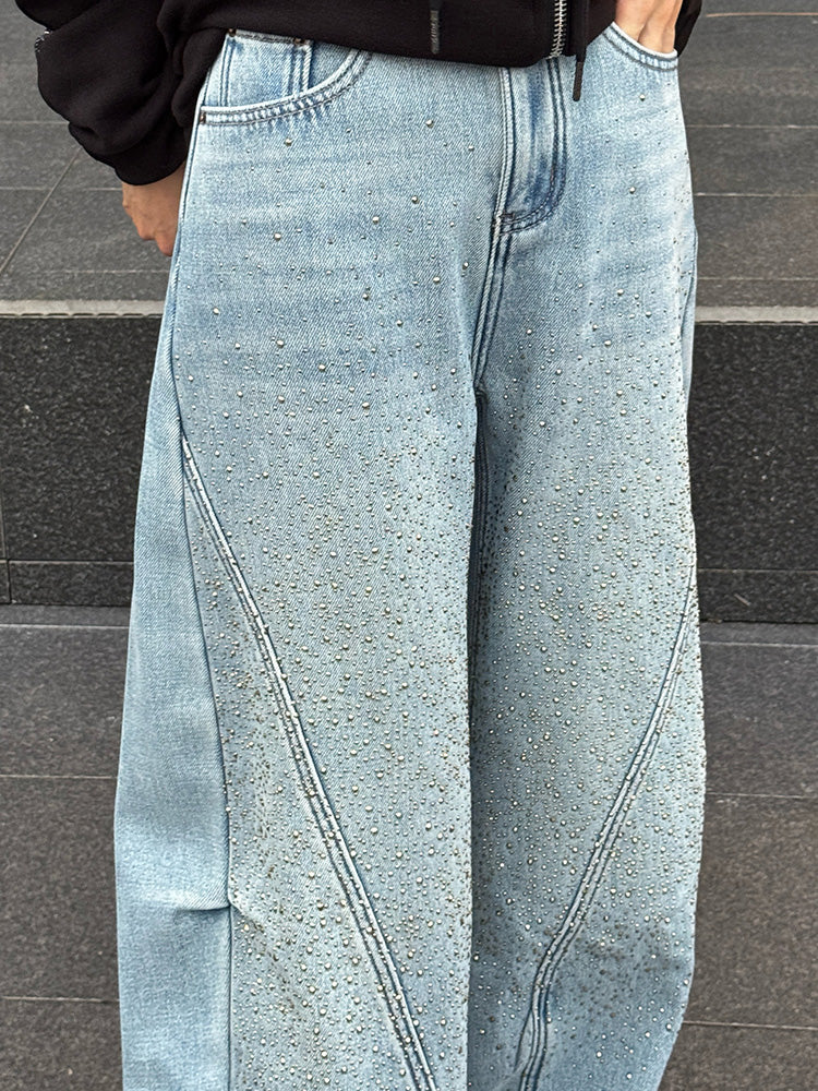 TCH Rhinestone Galaxy High Waits Wide Leg Jeans