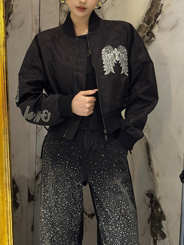 TCH Luxe Rhinestone Winged Bomber Jacket