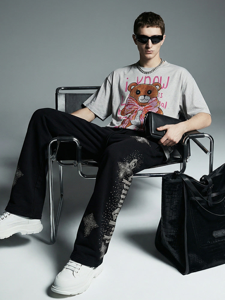 tch rhinestone teddy bear sparkling oversized t shirt lightgray HighEnd Luxury Streetwear Brand Official Showcase