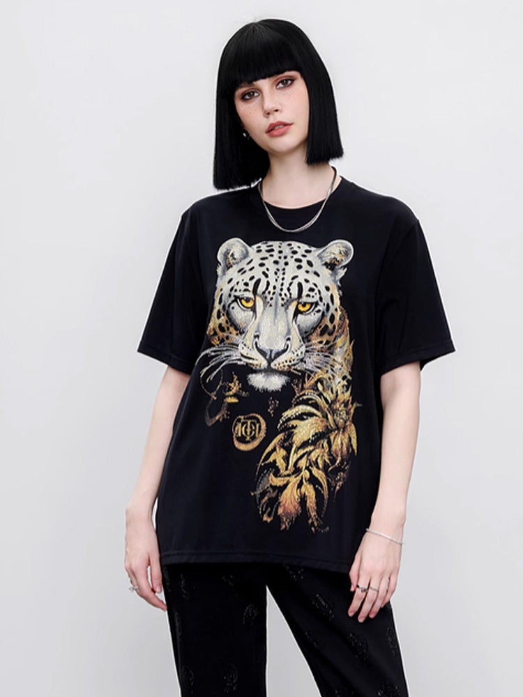 TCH Rhinestone Leopard Graphic Pink T-Shirt