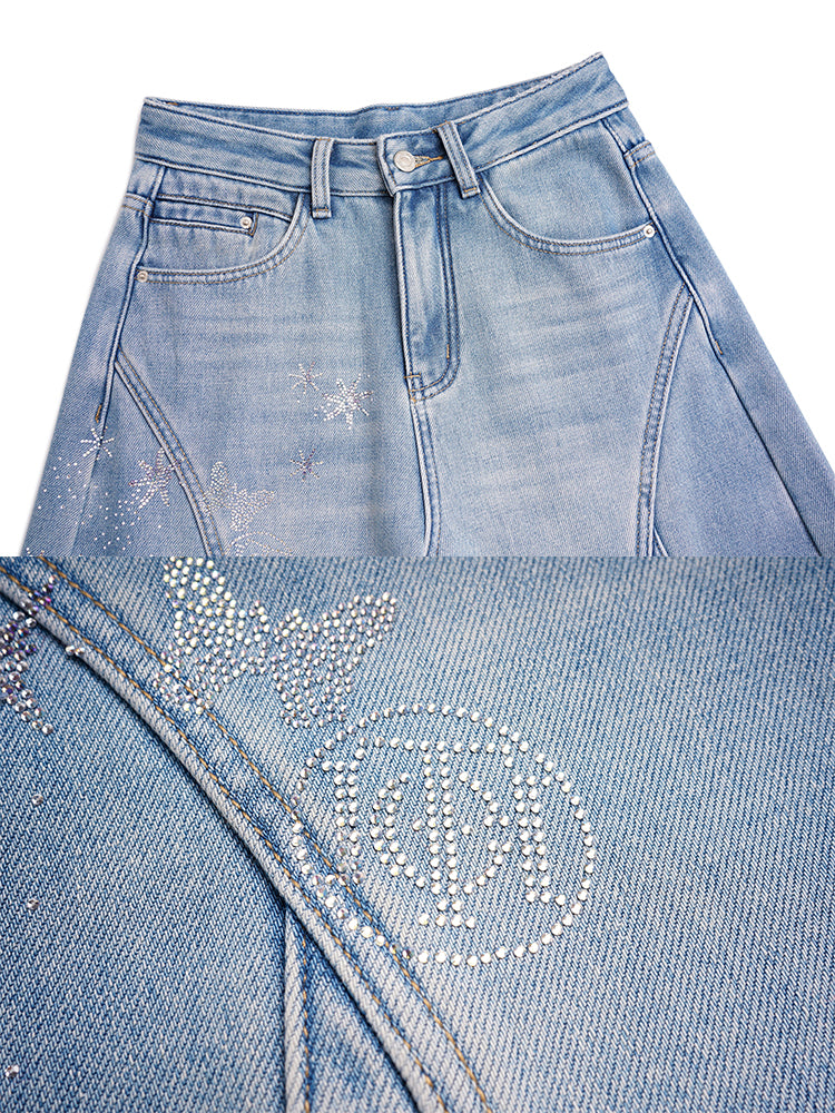 TCH Starry Rhinestone Galaxy Wide-Leg Jean with Fleece-lined