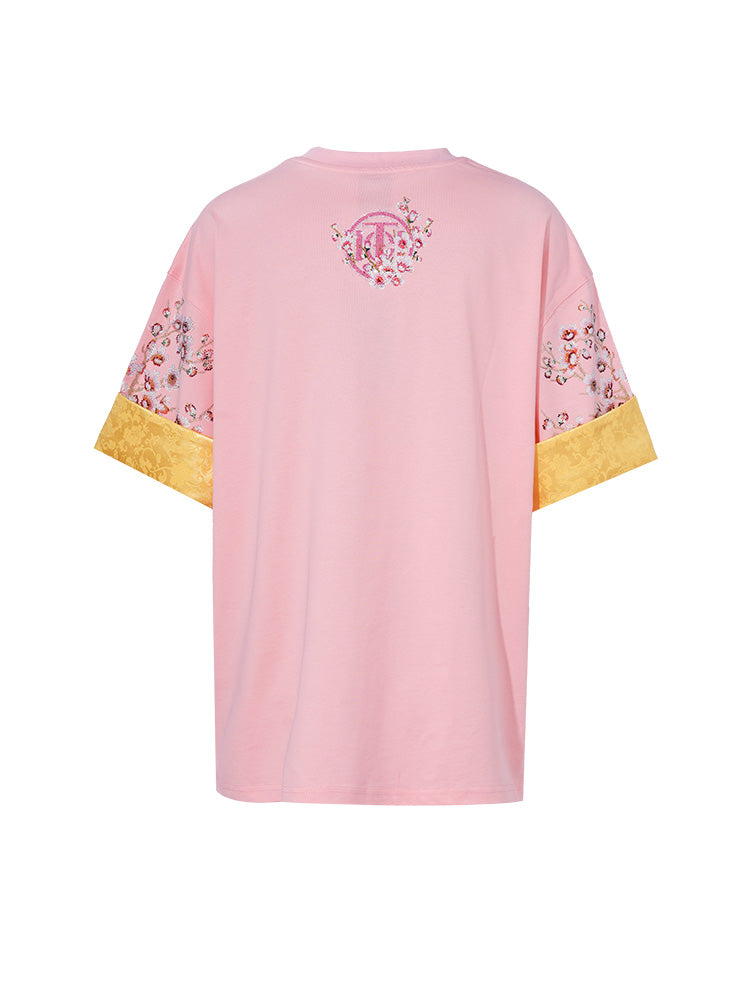 TCH Rhinestone Graphic Print Satin Luxury T-Shirt