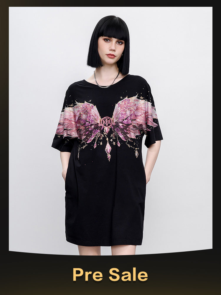 TCH Presale Pink Rhinestone Wings Bow Short Dress