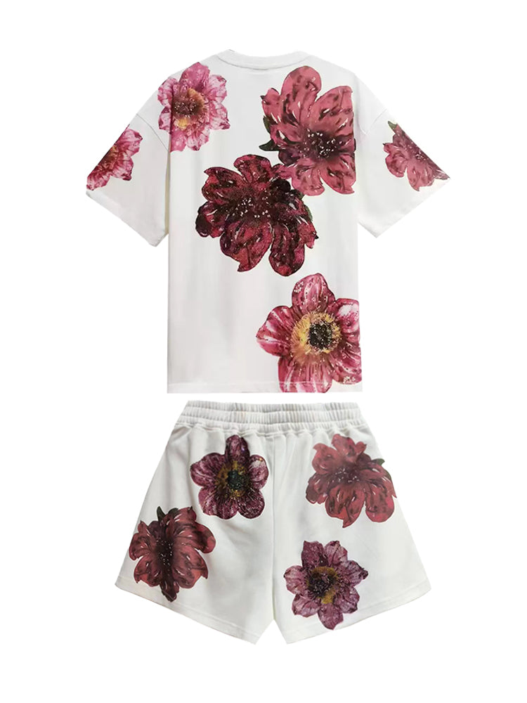 TCH Rhinestone Flower Print Sparkle 2Pcs Shorts Set