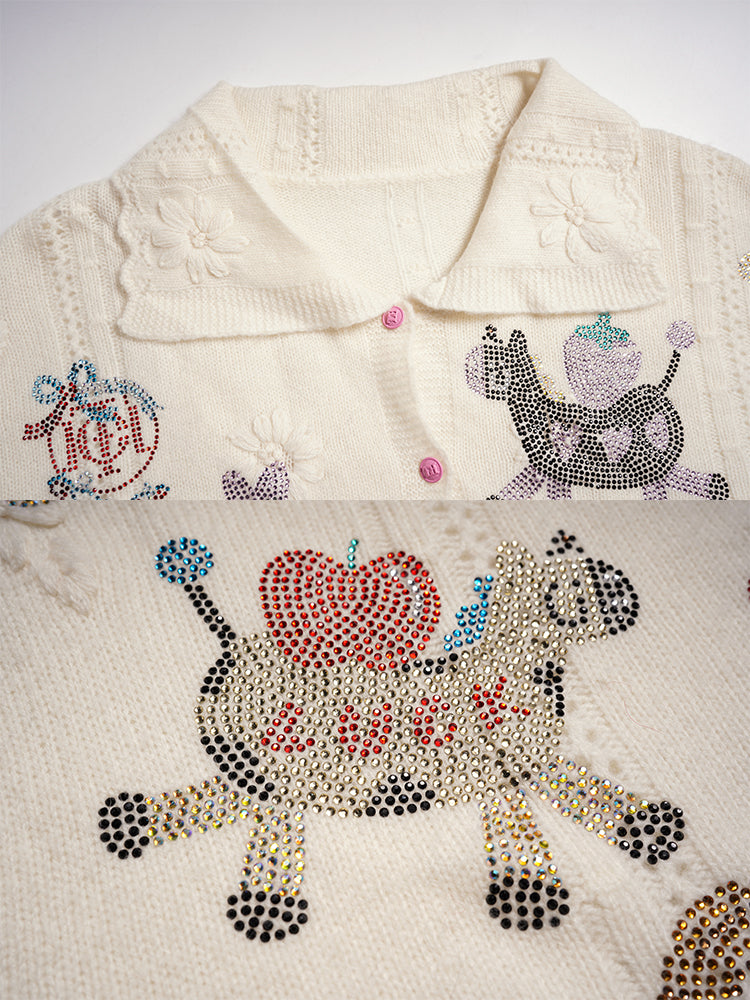 TCH Crystal Lucky Horse Embellished Knit Cardigan