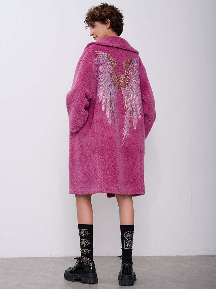 TCH Colorful Wings Rhinestone Faux Fleece Long Coat